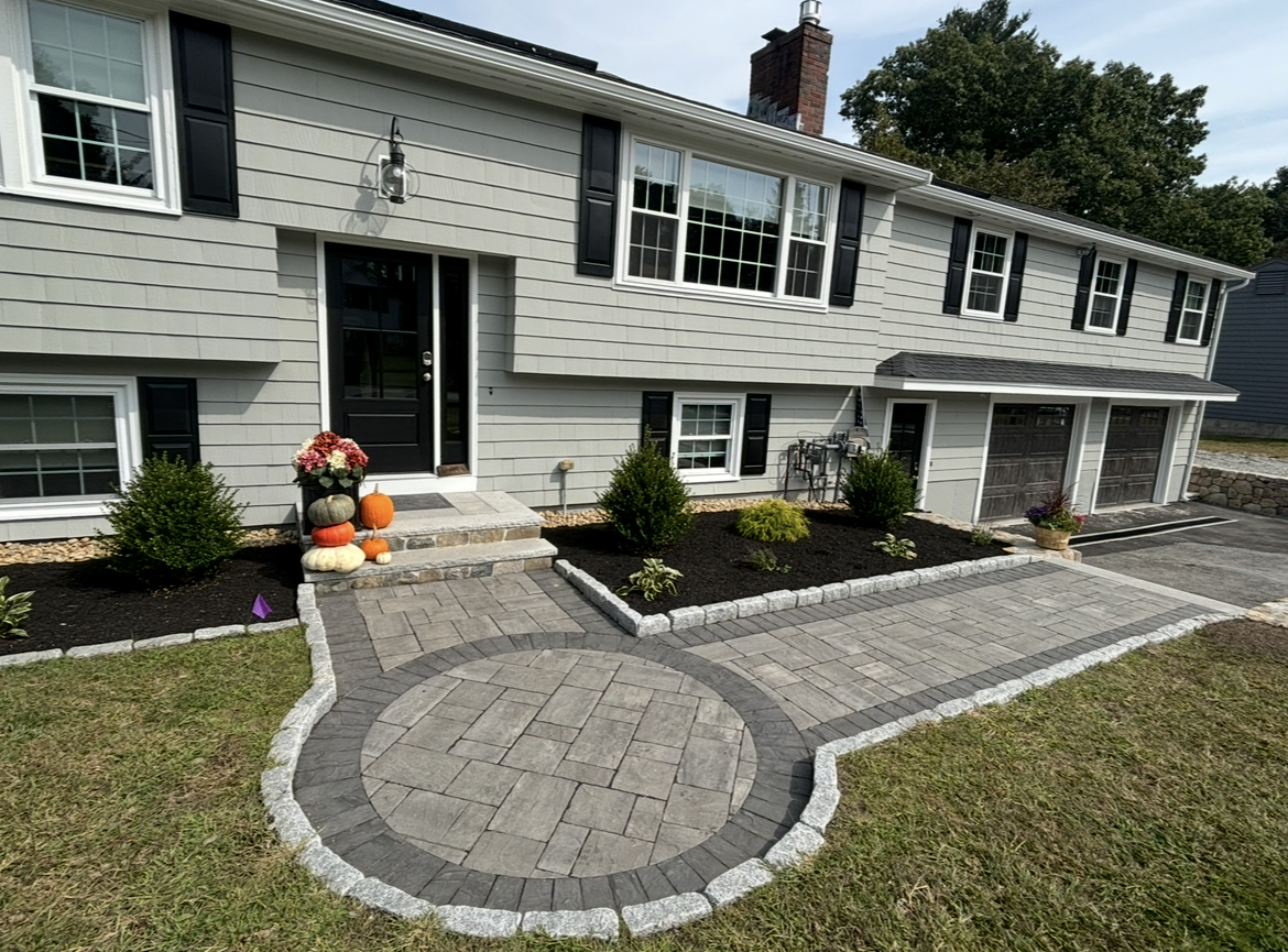 Residential landscaping and walkway hardscaping by Giroux Brothers